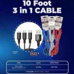 48 Bulk 10ft 3 In 1 Cable Lightning/c/micro