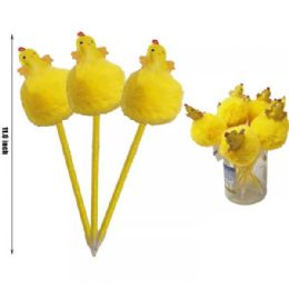 48 Bulk Easter Chicken Fur Ball Pen