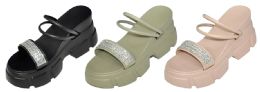 24 Bulk Ladies Platform Slippers Jewel Wedge
