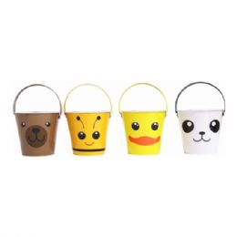 24 Bulk 5.2inch X 4.5inch Tin Buckets In Assorted Animal Face Designs