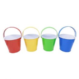 24 Bulk 5inch X 4.75inch  Tin Buckets In 4 Assorted Colors