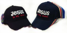 24 Bulk Adjustable Baseball Hat Jesus Is My Boss Assorted Color
