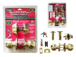12 Bulk Keyed Door Knob + Deadbolt Set Polished Brass Gold