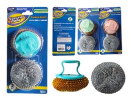 96 Bulk SCOUR BALLS 2-Piece with HANDLE BLUE PINK GREEN Color