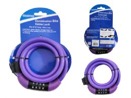 24 Bulk Combination Bike Cable Lock 11.5mmx120cm - Purple Color
