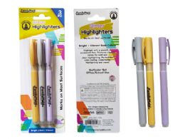 144 Bulk 3pc Glitter Highlighters Gold.silver,purple