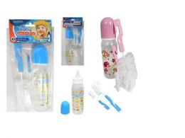 96 Bulk Baby Bottle 8oz  1pc+2pc Brush 7.75inch, 5inchl 2clr