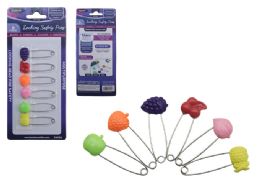 144 Bulk 6pc Locking Safety Pins Assorted Fruit Design
