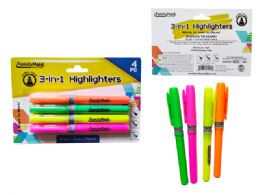 144 Bulk Highlighters 4pc 3-IN-1 5.25inch L