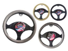 24 Bulk Steering Wheel Cover 15.5-Inch - Black, Grey, Beige
