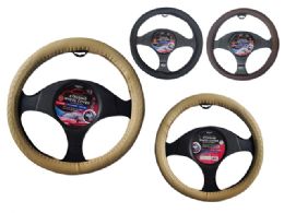 24 Bulk Steering Wheel Cover 15.5-Inch - Beige, Grey, Black