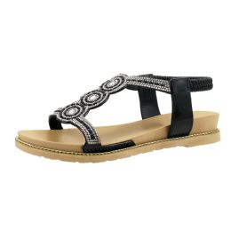 15 Bulk Woman's Elastic Backstrap Rhinestone Sandal Black
