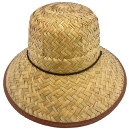 24 Bulk Palm Straw Summer Hats For Kids With ChiN-Strap