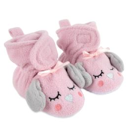 36 Bulk Fleece Baby Booties - Cozy Pink Puppy