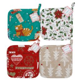 24 Bulk Potholder 2pk Christmas 4 Ast 8in Ht/ Jhook