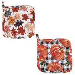 24 Bulk Potholder 2pk Harvest Print 2 Ast Prints Ht/ Jhook