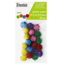 50 Bulk Essentials By Leisure 20 Count 1/2 inch  Multicolor Glitter Craft Pom Poms