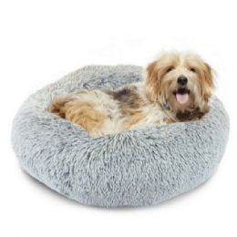2 Bulk Precious Tails 24inch Grey Round Plush Pet Bed