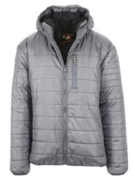 12 Bulk Mens Hooded Puffer Jacket, Assorted Sizes S-Xxl Heather