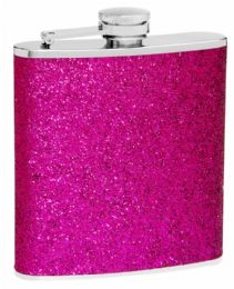 6 Bulk Hip Flask Holding 6 oz Sparkly Glitter Design Purple Finish
