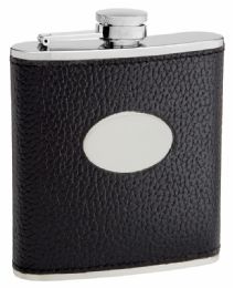 6 Bulk Textured Cow Hide Leather Hip Flask 6 oz Black Finish