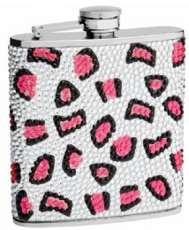6 Bulk Rhinestone Hip Flask Holders with Leopard Patterns