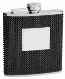 6 Bulk Hip Flask Holding 6 oz Beaded Rhinestone Design