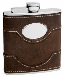 6 Bulk Cow Leather Hip Flask Holding 6 oz Black Gift Box Included