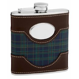 6 Bulk 6oz Plaid Golf Hip Flask with Faux Leather Trim