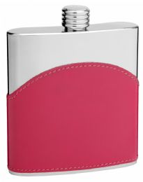 6 Bulk Faux Leather Hip Flask 6 oz Pink Finish