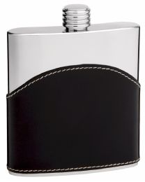6 Bulk Genuine Leather Hip Flask 6 oz Black Finish
