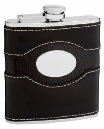 6 Bulk Genuine Black Leather Hip Flask Holding 6 oz