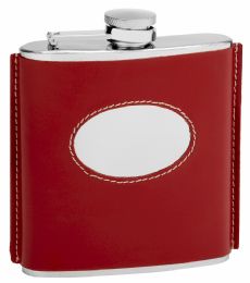 6 Bulk Red Leather Hip Flask Holding 6 oz - Vintage 1920 Style