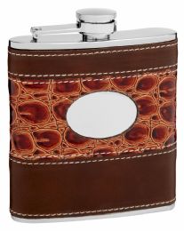 6 Bulk Hip Flask Holding 6 oz Faux Leather and Faux Alligator Skin