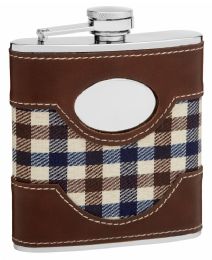 6 Bulk Faux Leather and Cloth Hip Flask 6 oz - Plaid Golf Design