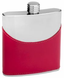 6 Bulk Faux Leather Hip Flask 6 oz  Pink Finish for Engraving