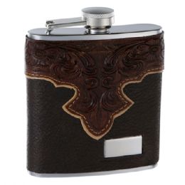 6 Bulk 6 Oz. Genuine Brown Leather Hip Flask Holders