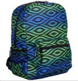 24 Bulk Carton Backpack 18 X 13 X 6.7 Inches - Jumbo #10 Zippers Padded Back And Straps Blue Green Pattern
