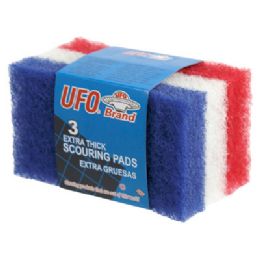 48 Bulk Scouring Pads 3pk Extra Thick 3.38x6 Banded Peggable