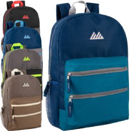 24 Bulk 17-Inch Double Front Zippered Pocket Backpack
