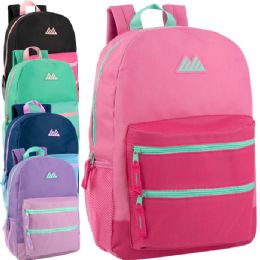 24 Bulk 17- Inch Double Front Zippered Pocket Backpack - 5 Girls Colors