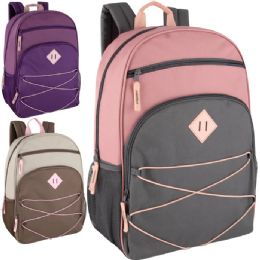 24 Bulk 17-Inch Multi Pocket Bungee Backpack - 3 Girl Colors