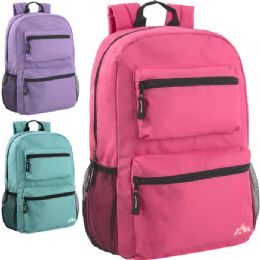 24 Bulk 17 Inch Double Front Pocket Backpack - 3 Pastel Colors
