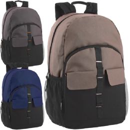 24 Bulk 18 Inch Double Flap Daisy Chain Backpack - 3 Dark Colors