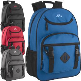 24 Bulk 18 Inch Double Buckle Backpack With Laptop Section - 4 Colors