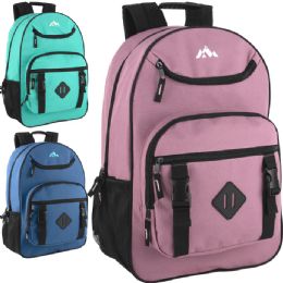 24 Bulk 18 Inch Double Buckle Backpack With Laptop Section - 3 Colors