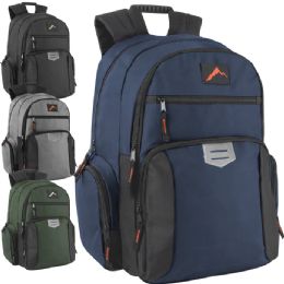 24 Bulk 18-Inch Reflective Multi Pocket Backpack With Laptop Section - 4 Dark Colors