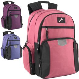 24 Bulk 18-Inch Reflective Multi Pocket Backpack With Laptop Section - 3 Girl Colors