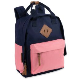 24 Bulk 12-Inch Squared Mini Backpack With Twin Handle - 8 Navy & Pink