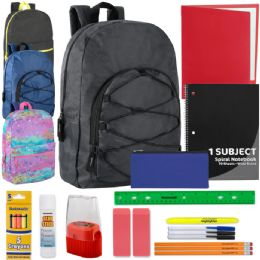 24 Bulk 18-Inch Dome Backpack With 20-Piece School Supplies Kit - 4 Colors